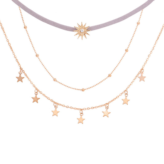Pentagram Sun Multilayer Necklace Bead Chain
